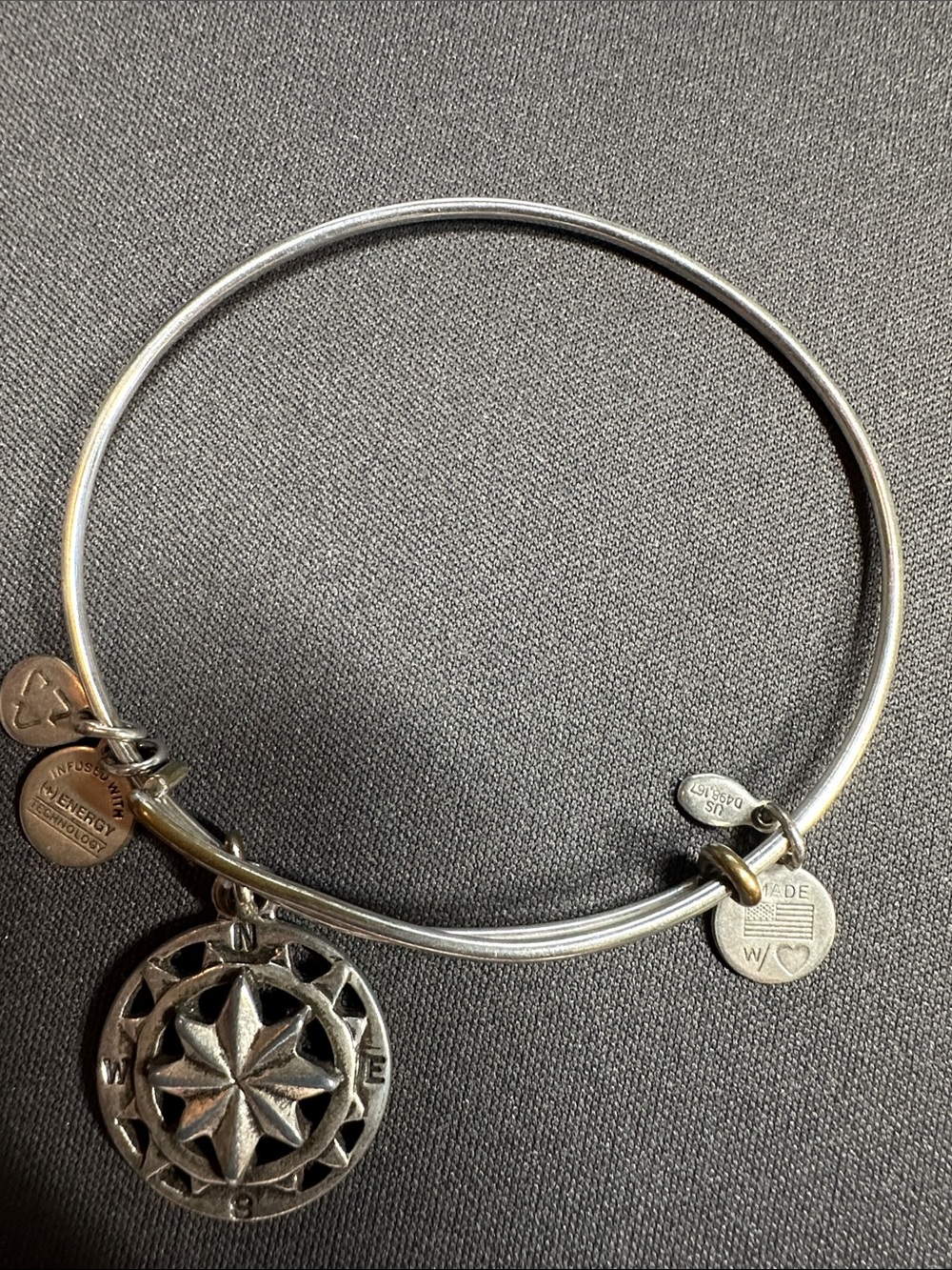Alex and Ani Silver Compass Charm Bangle Bracelet